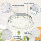 Modern Crystal Flush Mount LED Ceiling Light - 8.3" Foyer & Bedroom Light Fixture for Bathroom, Hallway, Closet