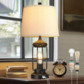 QiMH Table Lamp for Bedroom with USB A+C Ports, Farmhouse Bedside Lamp with Night Light, 3-Way Dimmable Touch Control, Rustic Industrial Nightstand Lamp for Living Room,Bulbs Included,Black, 1 Pack