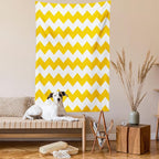 Lunarable Mustard Tapestry Twin Size, Zigzag Pattern Chevron Criss-Crossed Triangle Arrow Style Lines Geometric, Wall Hanging Bedspread Bed Cover Wall Decor, Twin Size, Yellow White