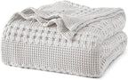 PHF 100% Cotton Waffle Weave Blanket Queen Size for Bed, Soft Lightweight & Breathable, All-Season Comfort, Luxury Aesthetic Woven Bedding for Home Decor, 90"x90", Light Grey