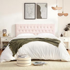 Tufted Upholstered Headboard Full Size, Solid Wood Head Board with Durable Metal Legs, Adjustable Height Bed headboard from 37” to 51” Fabric Headboard in Modern Button Design, Pink
