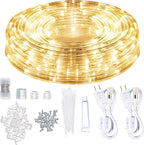 SURNIE LED Rope Lights Outdoor Warm White, Waterproof 50FT Cuttable 3000K Lighting Indoor 110V Connectable Flexible Electric Lights for Christmas Trees Bedroom Outside Patio Decor, Not Flat Strip