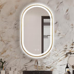 Niccy Oval LED Mirror for Bathroom, 40x24 Front Lit + Backlit Vanity Mirrors with Light Anti-Fog, Shatter-Proof, 3 Colors, Makeup Mirror with Gold Frame (Horizontal/Vertical)