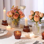 12pcs Amber Glass Candlestick Holders, Taper Candle Holders Tea Light Candle Holder for Wedding Centerpieces Table Decorations, Votive Candle Holders for Table Decor