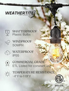 Brightech Ambience Pro - Waterproof LED Outdoor String Lights - 15 Bulbs, Dimmable 2W Vintage Spiral Edison Bulbs - 48 Ft Commercial Grade Patio Lights Cafe Ambience in Your Backyard