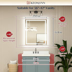 Keonjinn LED Bathroom Mirror, Lighted Vanity Mirror with Lights, 30 x 36 Inch, Dimmable, Anti-Fog, IP54, 6000K, Wall Mounted