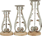 Deco 79 Metal Solid Candle Holder, Set of 3 14", 12", 10"H, Silver
