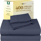 California Design Den King Bed Sheets Set - Soft 400 Thread Count Sateen, Natural 100% Cotton Sheets, Deep Pockets with All-Around Elastic, Cool & Durable Bedding Set - Indigo Dusty Blue