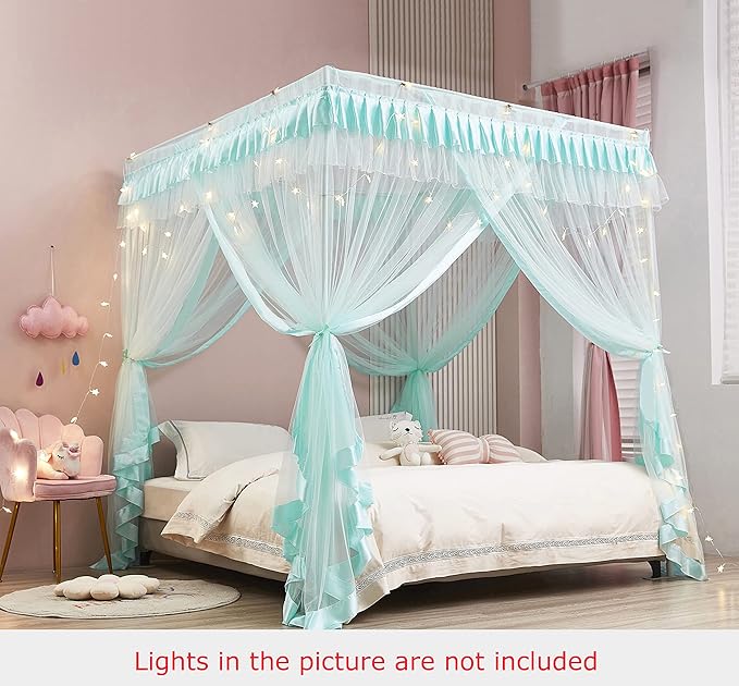 Mengersi Canopy Bed Curtains Full Size,Bed Canopy Royal Luxurious Cozy Drape Netting - Cute Princess Bedroom Decoration Accessories (Sky Blue)