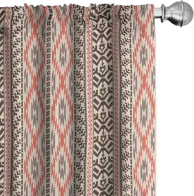 Ambesonne Southwestern Window Curtains, Traditional Vertical Borders Inspired by Prehistoric Art Ikat Style, Lightweight Decorative Panels Set of 2 with Rod Pocket, Pair of - 28" x 63", Brown Coral