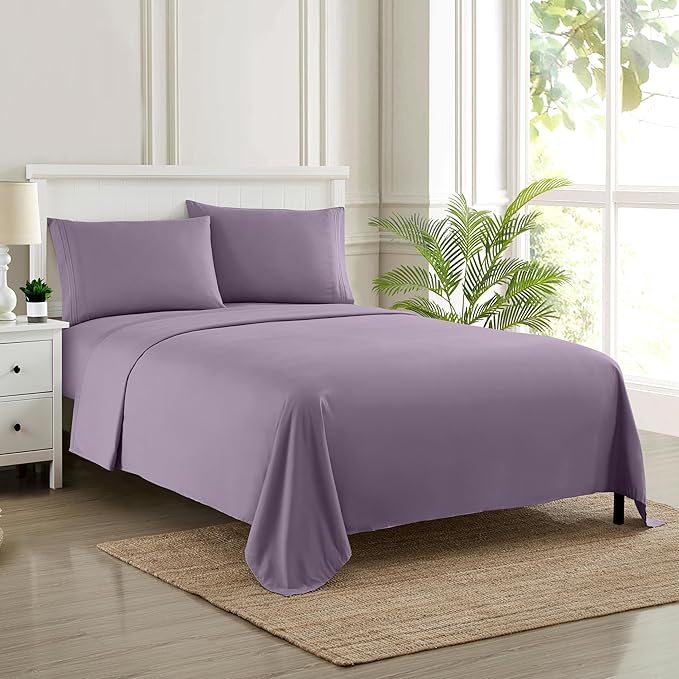 King Size Sheets - Breathable Luxury Bed Sheets with Full Elastic & Secure Corner Straps Built In - 1800 Supreme Collection Extra Soft Deep Pocket Bedding Set, Sheet Set, King, Plum
