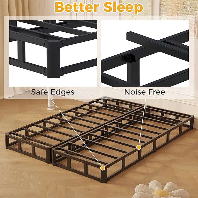 Split California King Box Spring 5 Inch, Easy Assembly Bed Foundation, Heavy Duty Low Profile Metal Box Spring with Fabric Cover, Noise Free