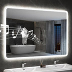 S'bagno 32"x24" LED-Lighted-Bathroom-Mirror, Wall-Mounted-Dimmable-Vanity-Mirror, Bluetooth Speaker Anti-Fog Waterproof Smart Touch Button 3 Colors Bathroom-Lighted-Mirror, Vertical/Horizontal