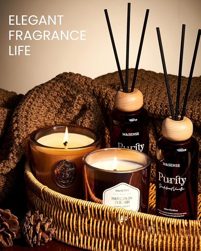M&SENSE White Cardamom Sage Reed Diffuser: 6.3 fl oz Non-Toxic Aroma Set with Sticks, Light & Subtle Fragrance, Long-Lasting Natural Essential Oil Gifts for Bedroom, Shelf Decor & Small Spaces