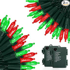 KOUQIYA Battery Operated Christmas Lights 2 Pack, 17ft 50 LED Mini String Light with Auto-Timer 8 Modes Waterproof Tree Lights (Red&Green)
