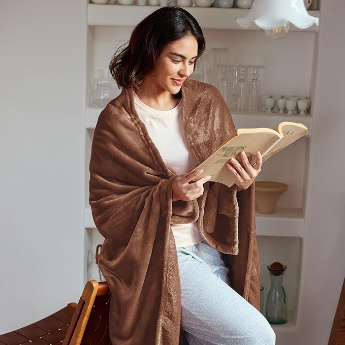 Exclusivo Mezcla Fleece Blanket Queen Size for Bed, Super Soft and Warm, All Season Use, Cozy, Plush, Lightweight, 90x90 Inches, Brown