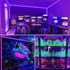 80ft Black Lights Strip with Remote, 1440 LEDs, 12V Flexible Blackights for Glow Party, Adjust Brightness, Delay Off, 3 Light Modes, Indoor Fluorescent Party, Stage Lighting