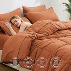 Love's cabin Twin Comforter Set Burnt Orange, 5 Pieces Twin Bed in a Bag, All Season Bedding Sets with 1 Comforter, 1 Flat Sheet, 1 Fitted Sheet, 1 Pillowcase and 1 Pillow Sham