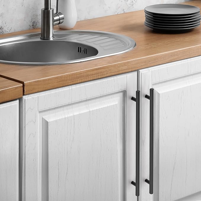 JOY DECOR 60 Pack Cabinet Handles, Black Cabinet Pulls, 10 in Hole Center Kitchen Hardware, Stainless Steel T Bar Handles for Dresser Drawers