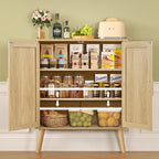 Iwell Storage Cabinet with 2 Shelves, Rattan Cabinet with 2 Doors, Sideboard Buffet Cabinets with Storage for Living Room, Dining Room, Entryway, Natural