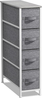 Sorbus Narrow Dresser with 4 Drawers - Vertical Slim Storage Chest of Drawers with Steel Frame, Wood Top & Easy Pull Fabric Bins for Small Spaces, Closets, Bedroom, Bathroom & Laundry (Gray)