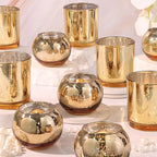 10 Pcs Assorted Gold Votive Candle Holders, Larger Size Mercury Glass Votives with Round Candle Holder for Wedding Decorations, Gold Tealight Candle Holder for Party Table Centerpieces