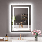 LED Bathroom Mirror,24"x32" Black Frame Led Mirror, Front Light and Backlit, Stepless Dimmable, Anti-Fog, Shatter-Proof, Memory, 3 Colors, Double LED Vanity Mirror