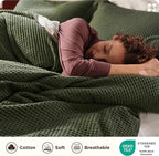 Bedsure Cotton Duvet Cover Queen - 100% Cotton Waffle Weave Olive Green Duvet Cover Queen Size, GentleSoft™ and Breathable Bedding Set for All Season, 3 Pieces, 90"x90"