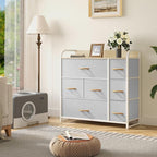 YITAHOME 7 Drawer Dresser, Storage Organizer with Shelves, Fabric Dresser, Chest of Drawers, Living Room, Closets, Sturdy Steel Frame, Wooden Top, Easy Pull Fabric Bins