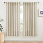 RYB HOME Linen Curtains 63 inch Length - Premium Flax Linen Material Soft Airy Breathable Semi Sheer Half Privacy Protected for Bathroom Girls Boys Bedroom Nursery, W 52 x L 63 inch, 2 Panels, Beige