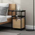 Furinno Moretti Side Table, 3-Tier End Table with Charging Station, Metal Frame Night Stand, Bedside Table with USB and Type-C Charging Port, for Living Room, Bedroom, Americano
