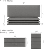 Vänt Upholstered Wall Panels - Queen/Full Size Wall Mounted Headboards - Boucle Grey - Set of 4 Panels (Each Individual Panel 30"x11.5")