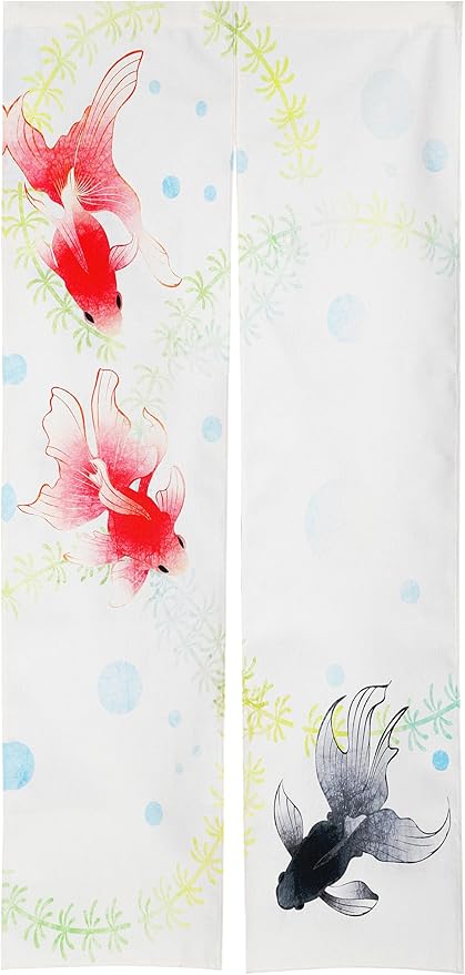Noren Japanese Style Doorway Curtain with a Picture of Japanese Goldfish Printed on it (pattern1)