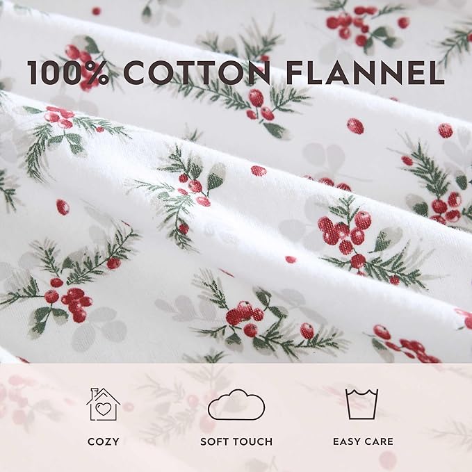 Laura Ashley - Flannel Sheets King Size, Anti-Pilling & Wrinkle Resistant Cotton, Touchably Soft for All-Season Comfort - Bed Sheets with Matching Pillowcases & Fitted Sheet (Berry Bright Red)