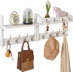 YMYNY 31.5" Coat Rack Wall Mount with Shelf, 4 in 1 Key and Coat Hanger with 12 Metal Hooks, Wall Shelf with Hooks & Mail Holder for Living Room, Bedroom, White, HWS007W-2