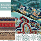 Cottolester Boho Full Size Comforter Set 8 Pieces,Green and Brown Bohemian Striped Bed in a Bag,Floral Soft Microfiber Bedding Comforter Set