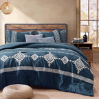 MaiRêve Embroidery King Size Comforter Set Navy Blue, Boho Farmhouse Western Bedding Set 7 Pieces, All Season Bed in A Bag Comforter Set with Sheets, Pillowcases & Shams