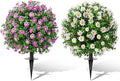 23" Set of 2 Artificial Boxwood Topiary Ball with Sunflower Flowers with Spikes for Outdoor, UV Resistant Faux Greenery Shrubs, Realistic Fake Bushes Plants for Garden, Yard, Front Porch, Patio Decor