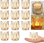 GOLDEAL 6Pcs Gold Votive Candle Holders, Thick Glass Tea Light Candle Holder Bulk, Tealight Candle Jars for Wedding Table Decor, Party Supplies, Bridal Shower Decorations, Centerpieces for Tables