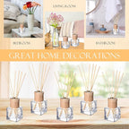 Roshtia 50 Set Reed Diffuser Bottle Empty Refillable Fragrance Glass Diffuser Bottles with Wooden Caps Rattan Sticks 50ml 1.7 oz Glass Jars for DIY Fragrance