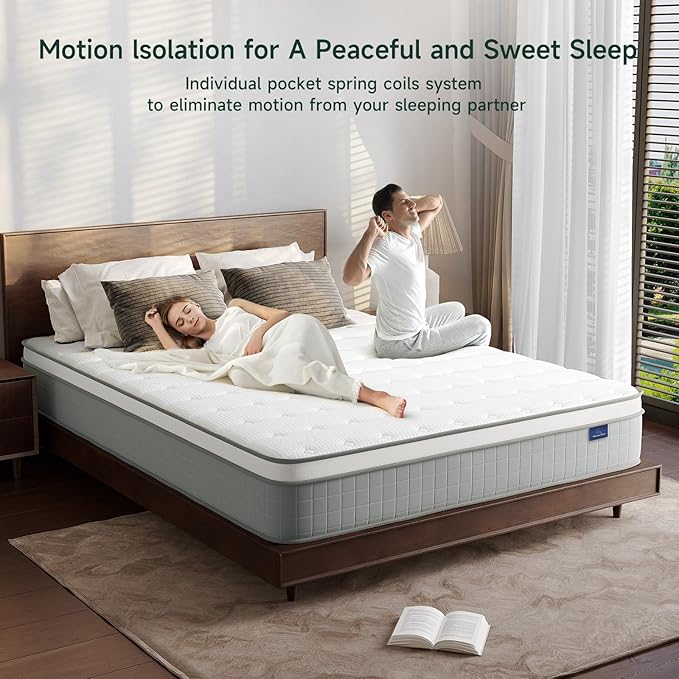 Vesgantti Full Size Mattress, 10 Inch Innerspring Hybrid Full Mattress in a Box, Pressure Relief Pocket Spring Double Bed Mattress with Memory Foam & Knitted Fabric, Medium Firm, CertiPUR-US