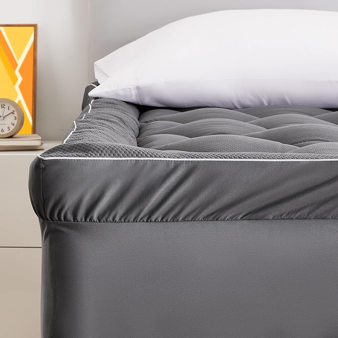 SLEEP ZONE Extra Thick Twin Mattress Topper for Back Pain, Plush Breathable Thick Mattress Pad Cover, Down Alternative Soft Bed Topper with Elastic Fitted Deep Pocket