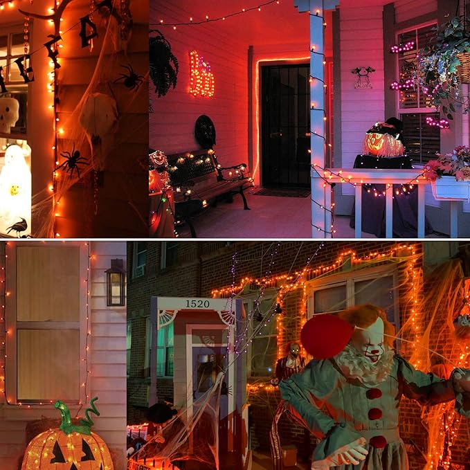 Brizled Orange Halloween Lights, 21.3ft 100-ct Incandescent Halloween String Lights Connectable, UL Certified Orange Light String, Black Wire Mini Light Set for Fall Season Holiday Thanksgiving Tree