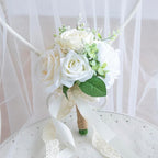 Wedding Bouquets for Bride Bridesmaid, Artificial White Champagne Bride Flower Bouquet for Wedding Church Decoration Ceremony, Anniversary, White Roses Flowers