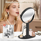 Makeup Mirror with Lights, Double Sided 1x/30x Magnifying Mirror with Light, Rechargeable 3 Color Lights and Adjustable Brightness, 360° Rotation Detachable Comes with Tweezer(Black)