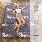 MAXYOYO Unicorn Pattern Futon Mattress, Padded Japanese Floor Mattress Quilted Bed Mattress Topper, Extra Thick Folding Sleeping Pad Breathable Floor Lounger Guest Bed for Camping Couch, Grey, Queen