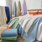 PHF 100% Cotton Waffle Weave Family Blanket,Oversized King Size 120"x 120"-Pre-Washed Snag Proof Lightweight Breathable Moisture-Wicking, 10'x 10' Huge Extra Large Big,Home Decoration Gift-Ocean