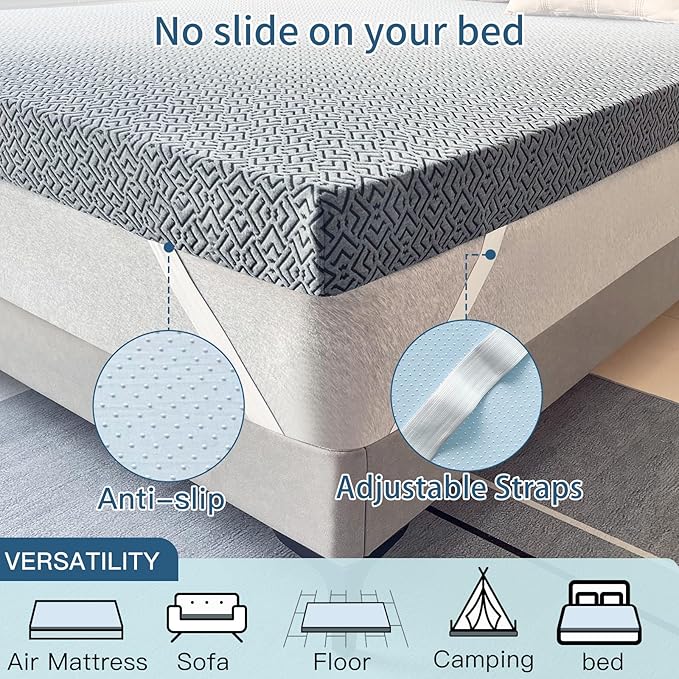 Airensky 3 Inch Memory Foam Mattress Topper, Cooling Gel Infused High Density King (76"x80") Topper with Removable Skin-Friendly Cover, Bed Topper for Pressure Relief Back Pain, CertiPUR-US Certified
