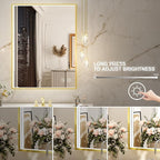 36x28 Inch LED Bathroom Mirror with Light,Gold Metal Frame Lighted Vanity Mirror, Anti Fog Design&Dimmable&Touch Switch