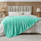 NEWCOSPLAY Super Soft Twin Blanket Aqua Premium Silky Flannel Fleece Leaves Pattern Lightweight Bed Blanket All Season Use (Aqua, Twin(60"x80"))